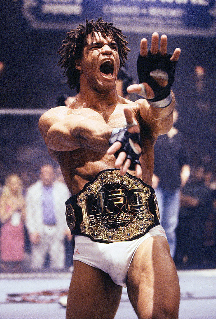 ATLANTIC CITY, NJ - MAY 04:  Carlos Newton defeats Pat Miletich to win the UFC Welterweight Championship at the Trump Taj Mahal on May 4, 2001 in Atlantic City, New Jersey.  (Photo by Susumu Nagao/Zuffa LLC/Zuffa LLC via Getty Images)